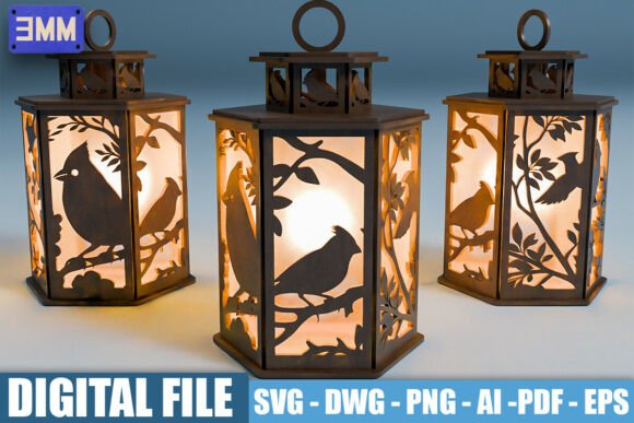 3D Cardinal Bird Lantern Laser Cut Files
