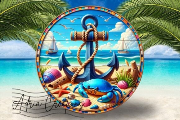 3D Coastal Round Welcome Sign Png