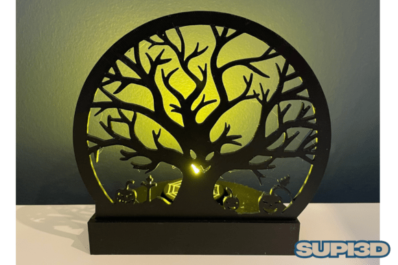 3D Halloween Tree Silhouette Light Stand
