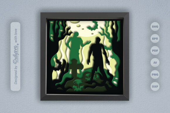 3D Halloween Zombie Scene Layered SVG