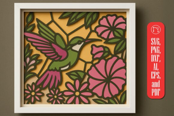 3D Hummingbirds Shadow Box SVG Cut File