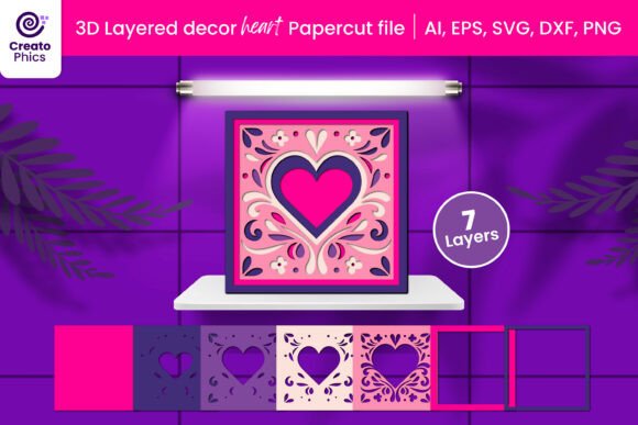 3D Layered Decorative Heart Papercut SVG