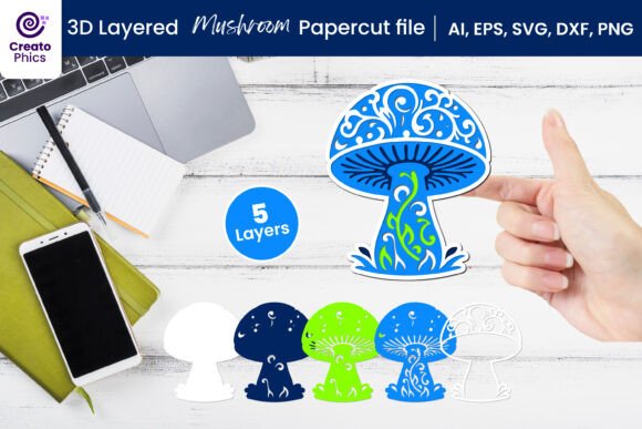 3D Layered Mushroom Paper Cutting SVG Guide