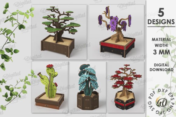 3D Plant Decors Bundle Laser Cut