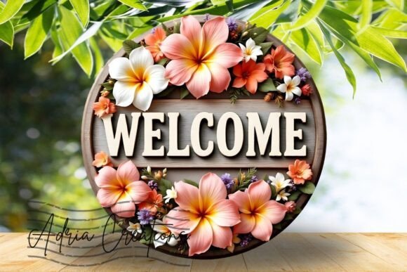 3D Plumeria Welcome Sign Sublimation Png: A Tropical Touch for Your Creations