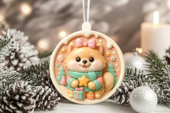 3D Pomeranian Dog Xmas Ornament Design