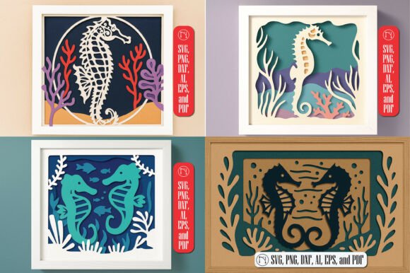 3D Seahorse Shadow Box SVG Bundle