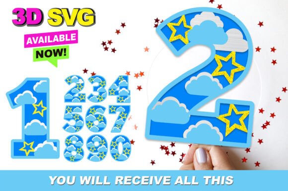 Cloud and Stars Numbers 3D SVG Collection