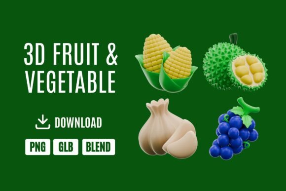 Fresh 3D Fruit Vegetable Icons Pack 3: Elevating Digital Designs with Realistic Texture