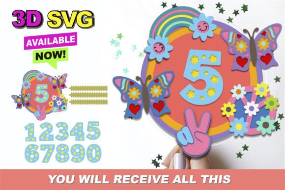 Groovy Retro Cake Topper 3D SVG Evaluation